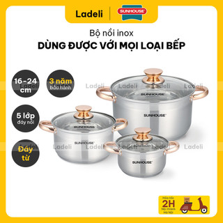 Bộ nồi inox 5 đáy SUNHOUSE SH781 vung kính đáy từ