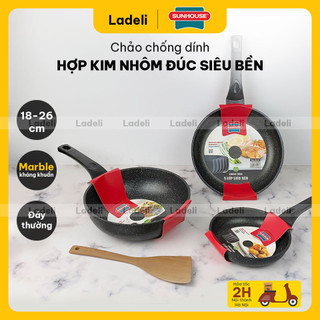 Chảo siêu bền đá SUNHOUSE SBD18 / SBD24 / SBD26 / sâu lòng SBDS26 size 18-26cm chống dính dùng cho bếp gas, hồng ngoại