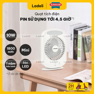 Quạt tích điện mini sunhouse shd7110 công suất 10w pin sạc có đèn để bàn tiện lợi