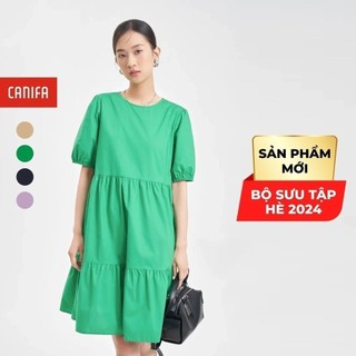 Váy liền nữ CANIFA đầm dáng suông cổ tròn ngắn tay chất liệu cotton 6DS24S013