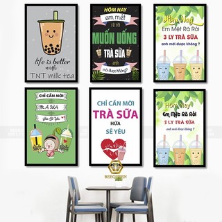 Tranh Treo Tường Trang Trí Quán Cà Phê - Trà Sữa Đầy Đủ Khung Và Tặng Kèm Phụ Kiện