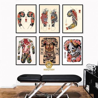 [VT86-110] Tranh Mẫu Xăm - Tranh Tattoo Trang Trí Tiệm Xăm Tattoo Phong Cách Vintage Nhật Bản