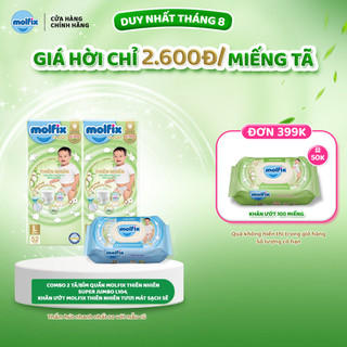 Combo 2 tã/bỉm quần molfix thiên nhiên super jumbo l104 + khăn ướt tươi mát sạch sẽ