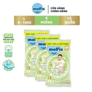 6 miếng Tã/ bỉm quần Molfix Thiên nhiên L (9kg - 13kg)