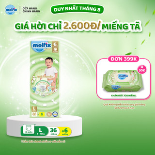 Tã/bỉm quần Molfix Thiên nhiên Jumbo L (9kg - 13kg) - Gói 36+6 miếng