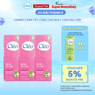 Combo 3 hộp Kem Tẩy Lông Cho Da Nhạy Cảm Cléo Avocado Hair Removal Cream Sensitive Skin 25g/ hộp