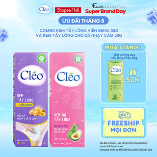 Bộ kem tẩy lông Cleo 50g cho viền bikini và kem tẩy lông nách Cleo 50g cho da nhạy cảm