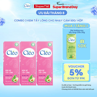 Combo 03 hộp Kem Tẩy Lông Cléo Cho Da Nhạy Cảm Avocado Hair Removal Cream Sensitive Skin 50g/ hộp hiệu quả, an toàn