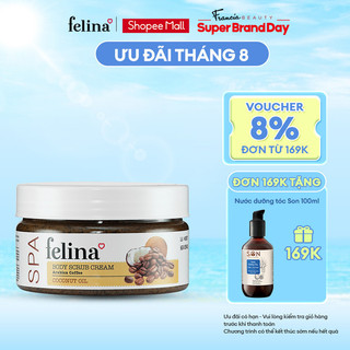 Kem tắm tẩy tế bào chết cà phê từ hạt cà phê Arabica & tinh dầu dừa giúp da đều màu, giảm thâm nám Felina Home Spa 220g