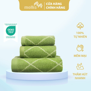 Khăn mặt mollis cotton 34x75cm khăn cao cấp mềm mịn dầy dặn thấm hút không ra màu phù hợp gia đình spa khách sạn fm8z