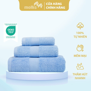 Khăn Mặt Mollis Cotton 40x75cm Khăn Cao Cấp Mềm Mịn Thấm Hút Không Ra Màu Không Xù Đồ Lông Gia Đình Spa Khách Sạn FM61
