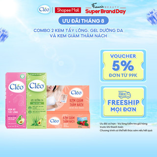Combo Kem Giảm Thâm Nách Cléo 35g, Kem Tẩy lông Cléo cho Da Nhạy Cảm 50g và Gel dịu da chậm mọc lông Cléo 50g