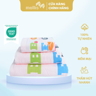 Khăn Trẻ Em Mollis Cotton 50x100cm Khăn Cao Cấp 100% Cotton USA Tự Nhiên Mềm Mại Thấm Hút Tốt An Toàn Cho Da Em Bé BM6A
