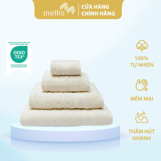 Khăn Tay Mollis Cotton Organic 30x50cm Khăn Cao Cấp Cotton Hữu Cơ Thấm Hút Không Xù Đổ Lông Gia Đình Khách Sạn Spa HM1Q
