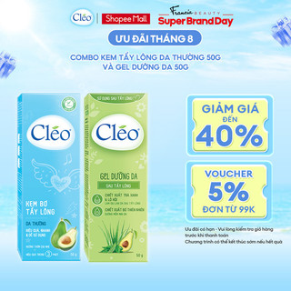 Bộ đôi Kem tẩy lông Cléo cho da thường 50g và Gel dưỡng da Cléo sau tẩy lông giúp dưỡng ẩm và làm dịu da 50g