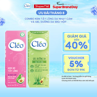 Bộ đôi Kem Tẩy Lông Cléo 50g dành cho da nhạy cảm và Gel Dưỡng Da Sau Tẩy Lông Cléo 50g
