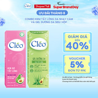 Combo kem tẩy lông Cléo Cho da nhạy cảm 50gr + Gel dưỡng da sau tẩy lông Cléo làm dịu da tức thì và dưỡng da ẩm mượt