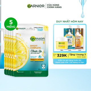 Bộ 5 mặt nạ Vitamin C & Salycilic Acid giảm mụn Garnier Bright Complete Anti Acne Mask