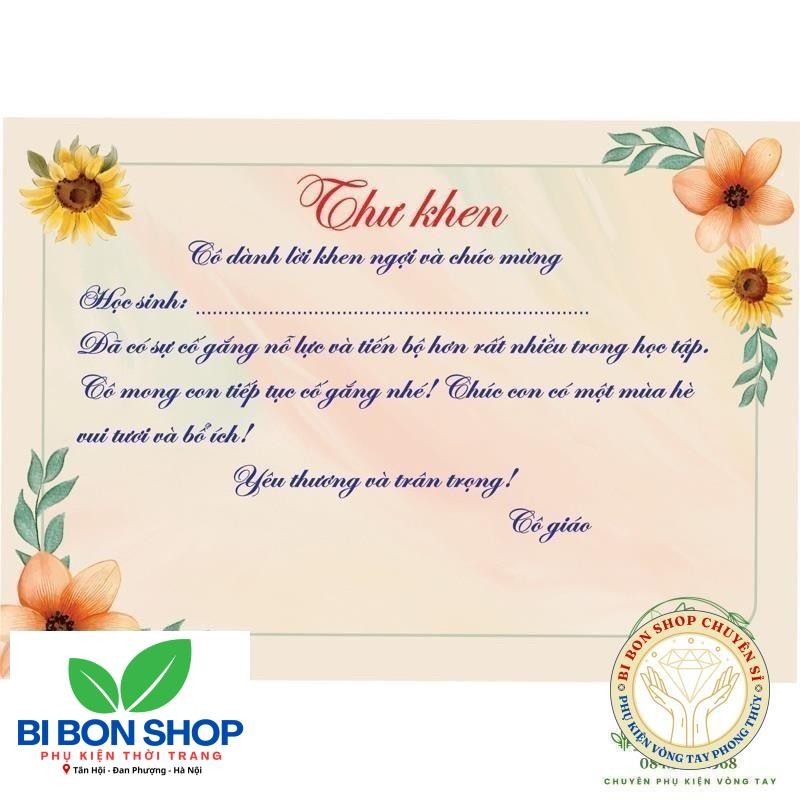 COMBO 50 TỜ THƯ KHEN A4 (BI BON SHOP)