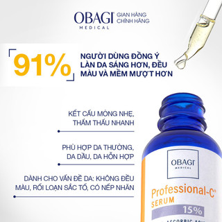 Serum chống oxy hóa, làm đều màu da chứa vitamin C Obagi Professional-C 15% - 12.5ml