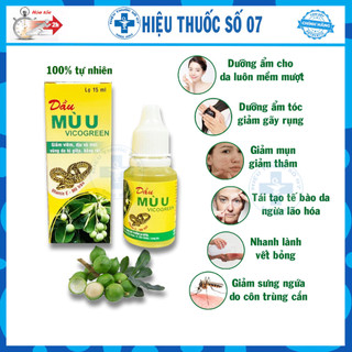 Dầu mù u Vicogreen bổ sung vitamin E, mỡ trăn giúp mau lành vết thương, vết bỏng, mờ sẹo, dưỡng tóc giảm gãy rụng (15ml)