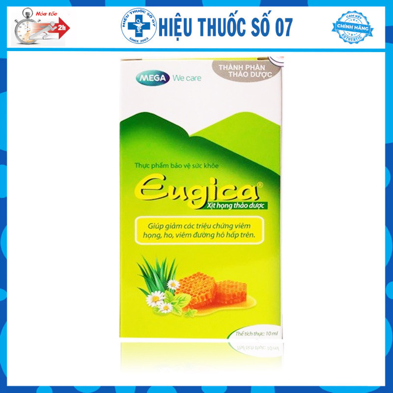 Xịt Họng Eugica 10ml, Xịt họng thảo dược hỗ trợ giảm viêm họng ho, viêm đường hô hấp trên