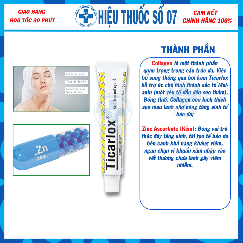 Kem mờ sẹo lồi Ticarlox 10g -  Làm mờ dần vết sẹo và thâm trên da