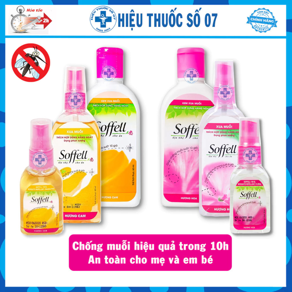 Kem và xịt chống muỗi Soffell - Hiệu quả 10h - Dung tích 30/60/80ml