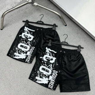 Quần short gió nam DSQ đen in cao tần hoạ tiết chữ ICON loang vảy sơn trắng dọc đùi phối lót lưới cao cấp hè 2024