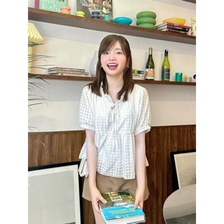 ( Cam kết sp như hình )áo caro thắt nơ dáng peplum có lót phối chan váy midi siêu xinh