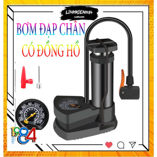 Bơm đạp chân mini đa năng đút cốp xe, có đồng hồ đo áp suất, bơm chuyên dụng, ô tô, xe máy, xe đạp, bơm bóng bay