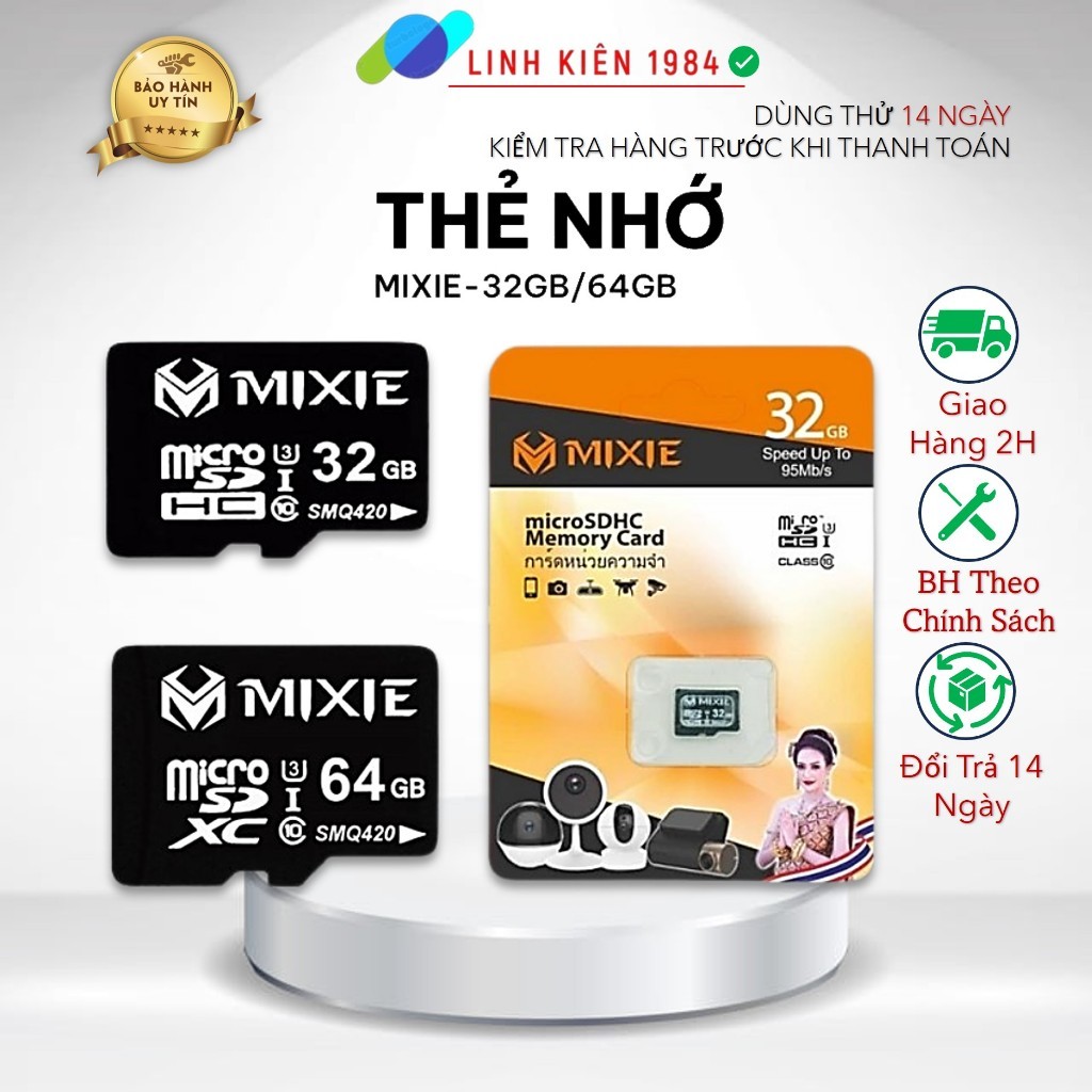 Thẻ nhớ MicroSDHC Mixie 32GB / 64G tốc độ đọc 95mb/s, Tương thích Camera wifi, Máy Ảnh, Điện Thoại