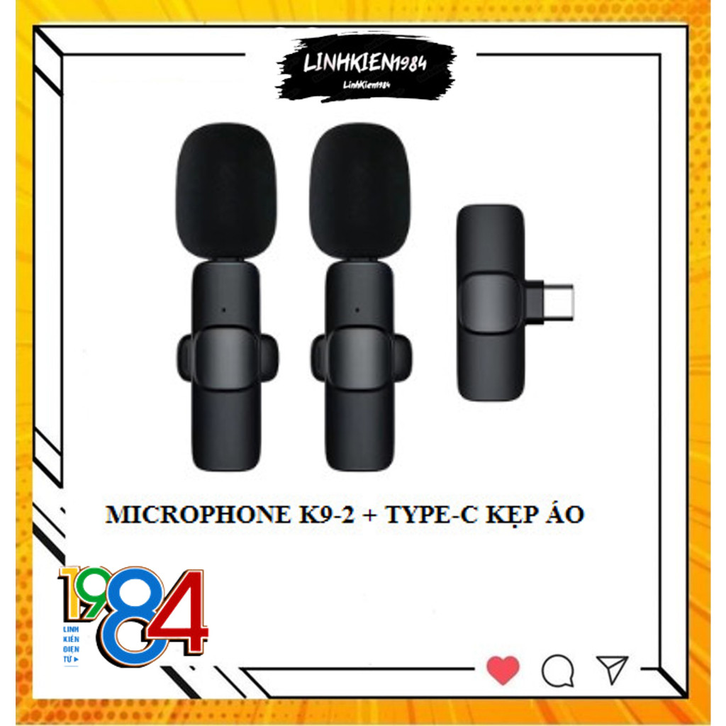 Bộ 2 mic thu âm không dây K9 cổng TYPE C