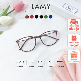 Gọng kính cận tròn oval nhựa phối kim loại 872 mắt kính thời trang nữ LAMY