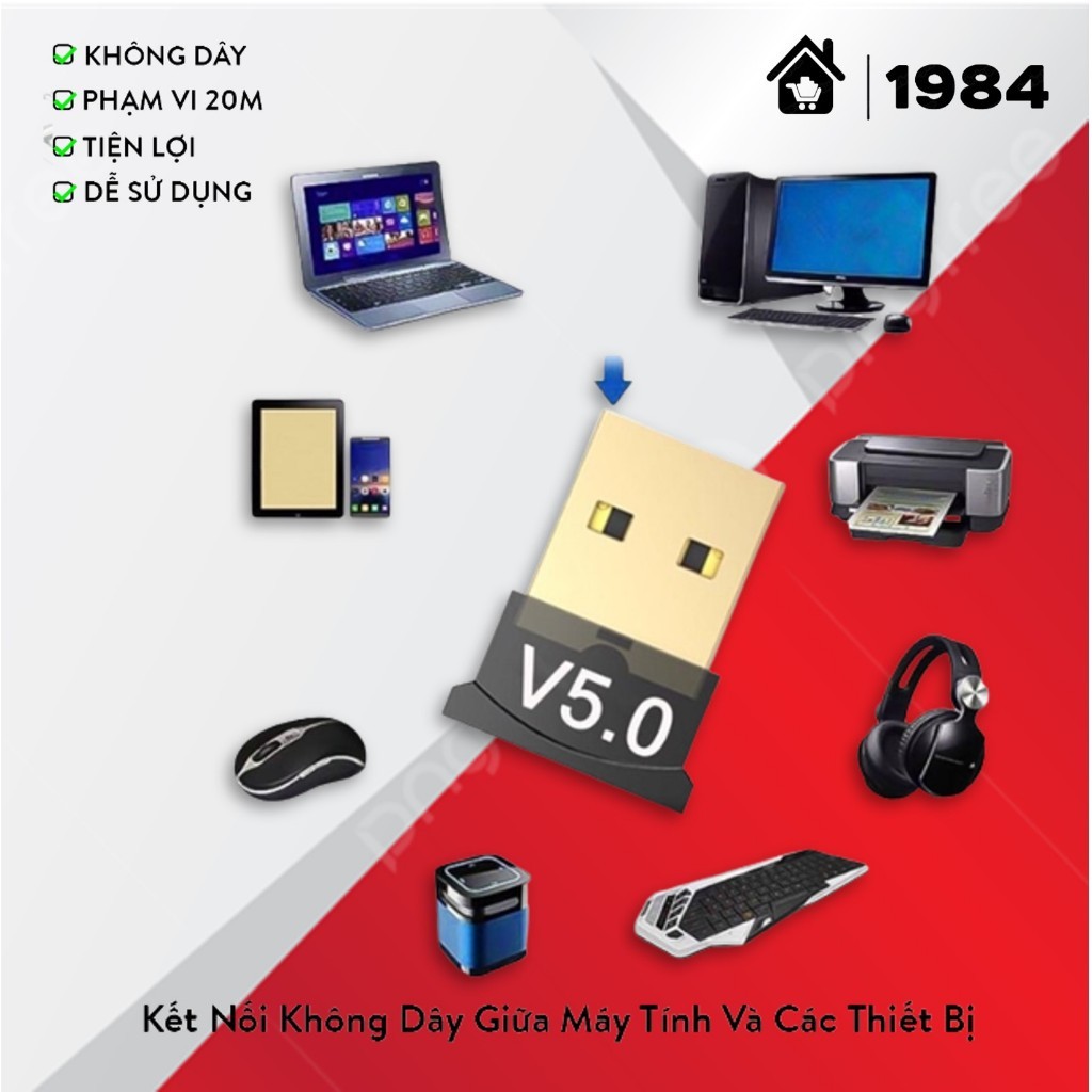 USB Bluetooth SCR 5.0 Dùng Cho Máy Tính Laptop, PC