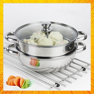 Nồi hấp xửng 2 tầng inox mặt kính