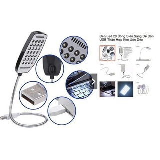 Đèn Led 28 Bóng Siêu Sáng Để Bàn Nguồn USB Thân Hợp Kim Uốn Dẻo
