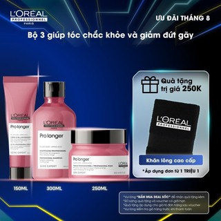 Combo Gội 300ml, Dầu Hấp 250ml và Kem Dưỡng 150ml giảm gãy rụng L'Oréal Professionnel Serie Expert Pro Longer