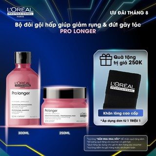 Combo Gội 300ml & Dầu hấp 250ml giúp tóc chắc khỏe, giảm đứt gãy, dài hơn L'Oréal Professionnel Serie Expert Pro Longer