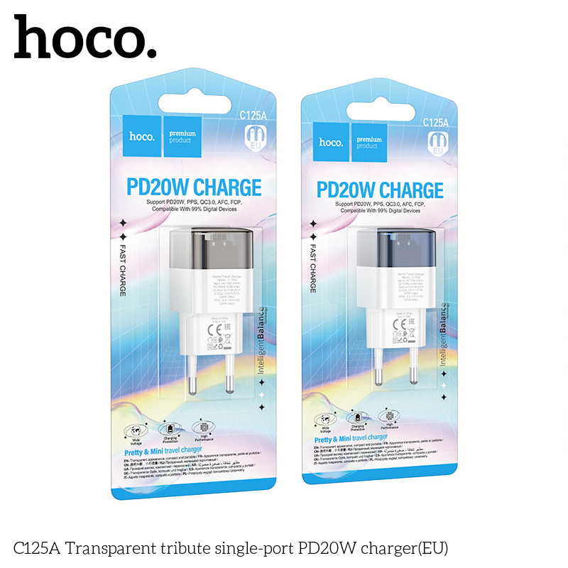 Cốc Sạc Nhanh Hoco Pd20W Một Cổng Type-C C125A Trong Suốt