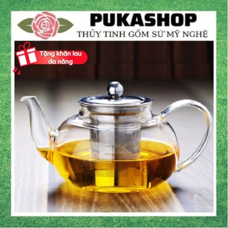 Ấm Trà Thủy Tinh Chịu Nhiệt Cao Cấp Đun Sôi Nước Trực Tiếp Trên Bếp Kèm Lõi Lọc Inox Nắp Inox A6