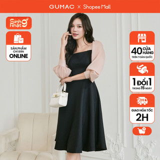 Đầm cổ vuông phối vải thời trang gumac lde0703