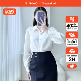 Áo sơ mi nữ tay dài màu trắng phối bâu nhọn thời trang GUMAC AE01080