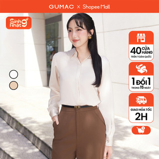 Áo sơ mi basic lụa 2 màu trắng đen thiết kế tay dài phối nút thời trang GUMAC BAE00003