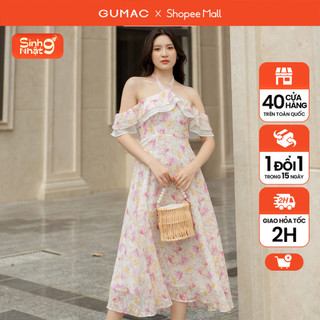 Đầm maxi cổ yếm voan hoa phối bèo gumac dd05040