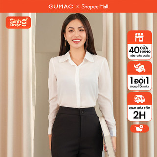 Áo sơ mi nữ thiết kế nhún vai - sơ mi công sở màu trắng thời trang GUMAC AE01089