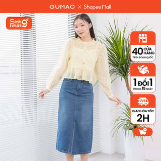 Chân váy jean nữ dáng dài xẻ tà trước gmorning - gumac ya06 - yvje07045