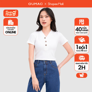 Áo thun nữ cổ v phối nút nhiều màu gumac latd1202