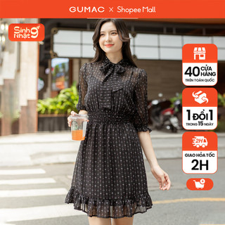 Đầm bèo smocking eo thắt nơ cổ gumac dd05069