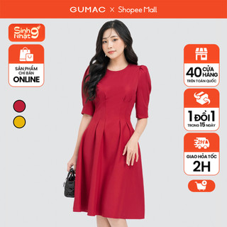 Đầm nữ dáng xòe thiết kế tay phồng chiết ly gumac lde0606